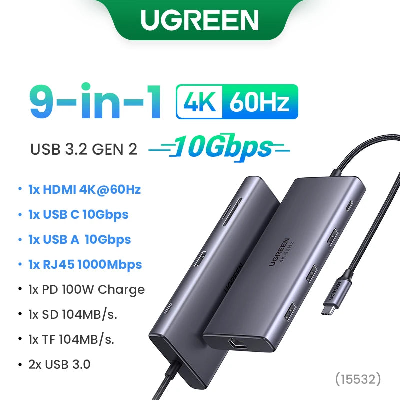 UGREEN USB-C Hub 4K60Hz – Adaptador HDMI, USB 3.0, SD/TF e PD 100W