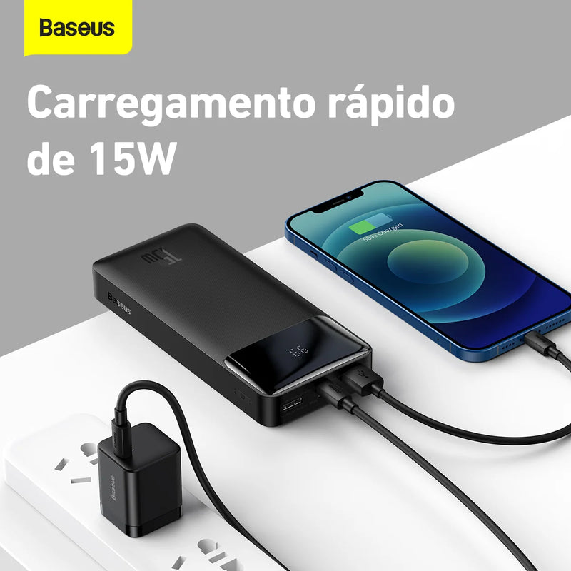 Baseus Power Bank 20.000mAh – Bateria Portátil 15W, Carregamento Rápido, LED Indicador e Alta Densidade de Energia
