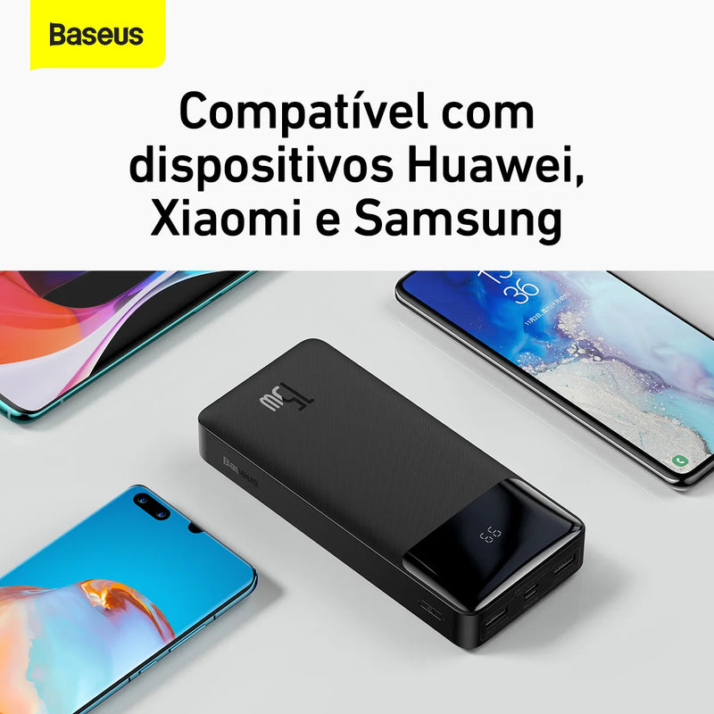 Baseus Power Bank 20.000mAh – Bateria Portátil 15W, Carregamento Rápido, LED Indicador e Alta Densidade de Energia
