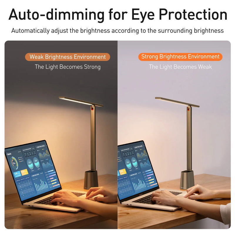 Baseus – Lâmpada de Mesa LED Inteligente, Proteção para os Olhos, Brilho Regulável, Dobrável e Luz Adaptativa