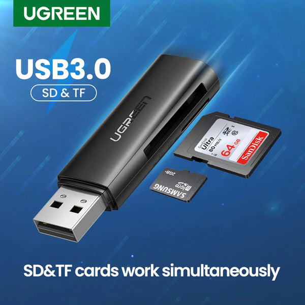 UGREEN – Leitor de Cartão USB 3.0, Compatível com SD, MicroSD e TF, Adaptador para Notebook e PC