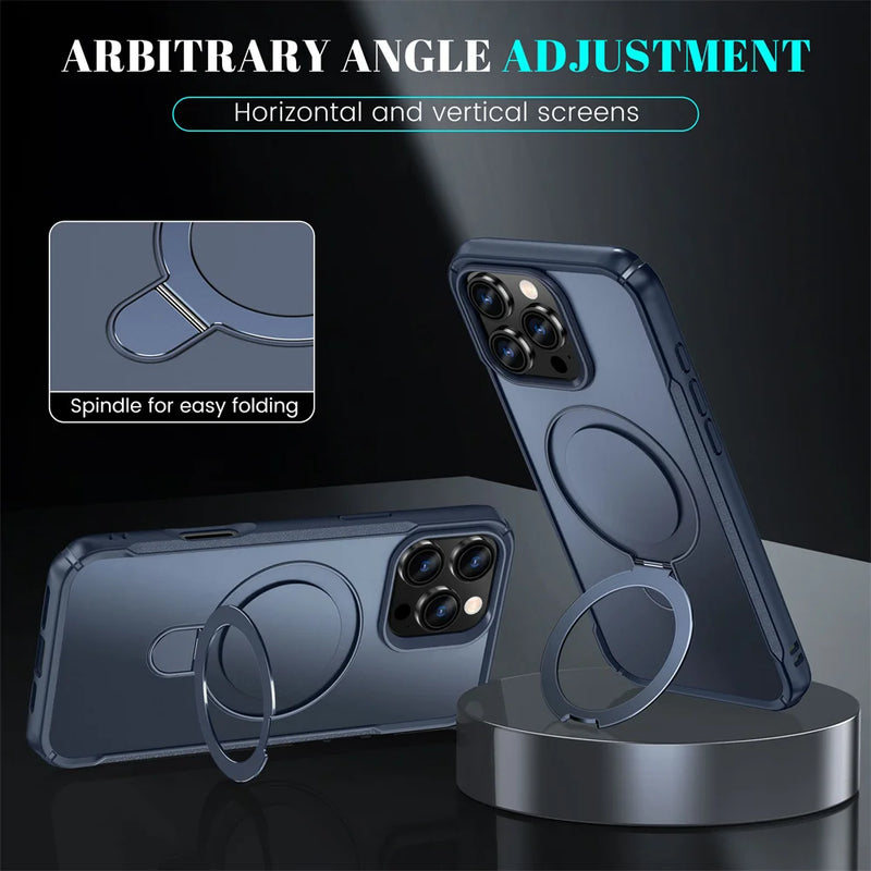 Capa MagSafe – Case Magnética Dobrável para iPhone 11 a 17, Suporte Integrado, Carga Sem Fio e Acabamento Antiderrapante