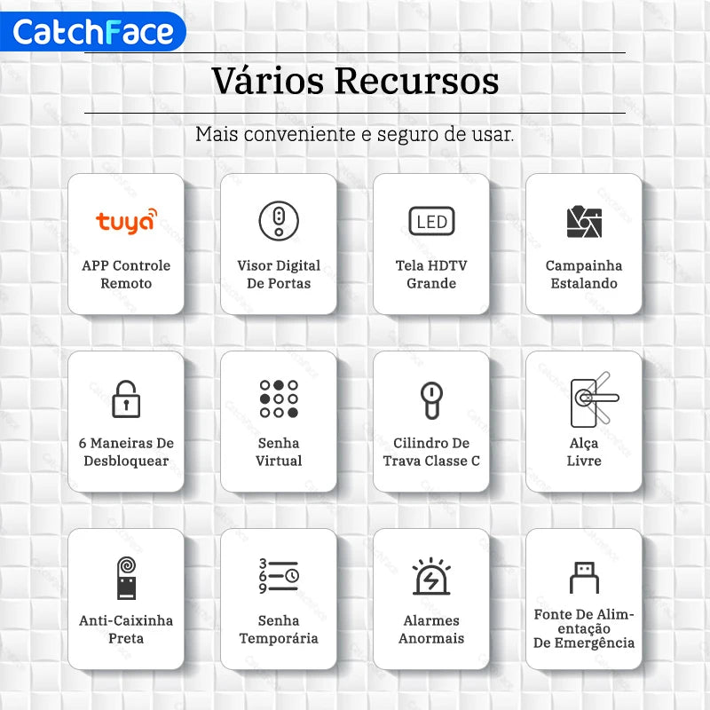 Fechadura Digital Inteligente Catchface K8 – Wi-Fi, Biometria, Senha, Cartão e App Tuya