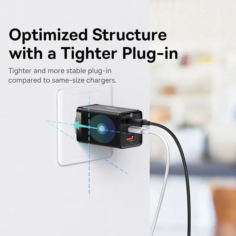 Baseus GaN 65W – Carregador Portátil USB-C PD, Carregamento Rápido QC 4.0/3.0 Compatível com Laptops e iPhone