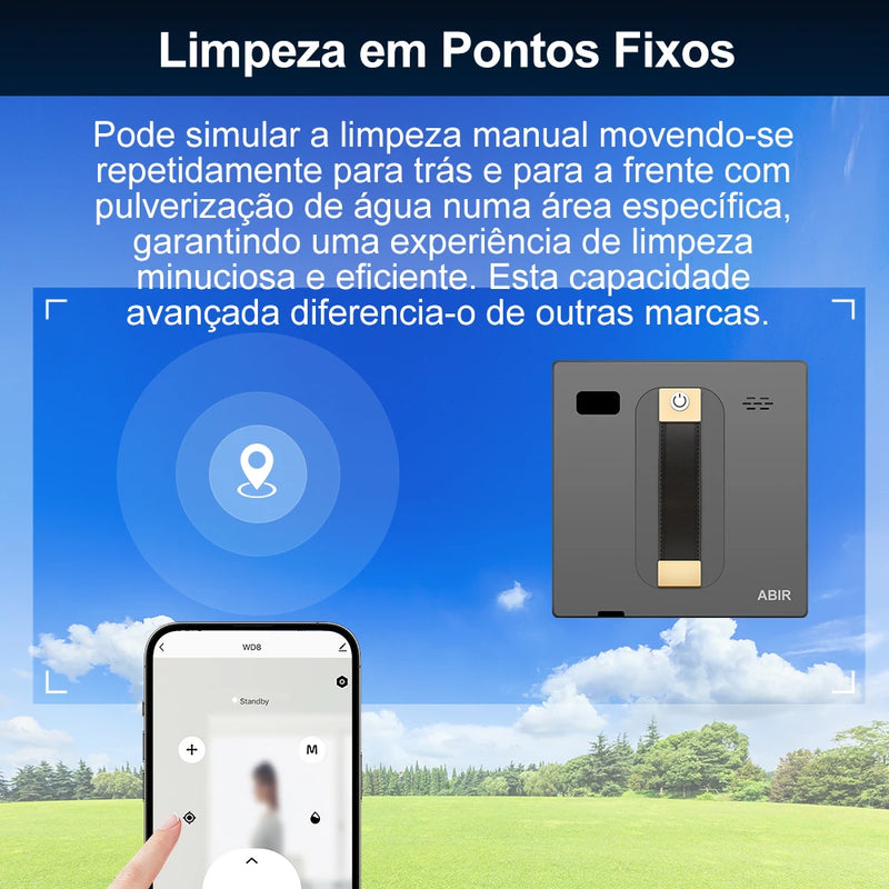 Robô Limpador de Janelas Inteligente, Duplo Spray, SLAM 4.0, Controle App