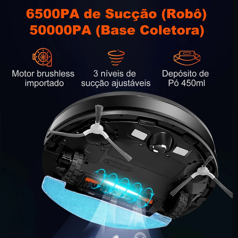 Robô Aspirador de Pó Inteligente ABIR K30 4 em 1 – Varre, Aspira, Passa Pano e Esvaziamento Automático