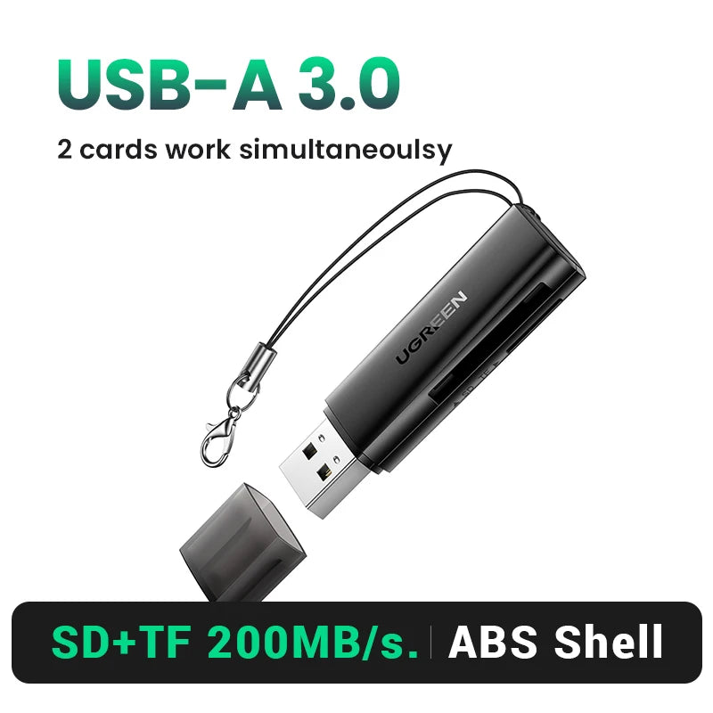 UGREEN – Leitor de Cartão USB 3.0, Compatível com SD, MicroSD e TF, Adaptador para Notebook e PC
