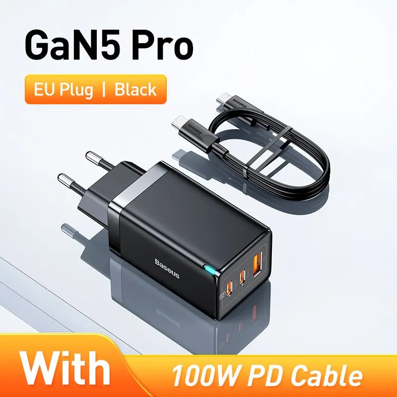 Baseus GaN 65W – Carregador Portátil USB-C PD, Carregamento Rápido QC 4.0/3.0 Compatível com Laptops e iPhone