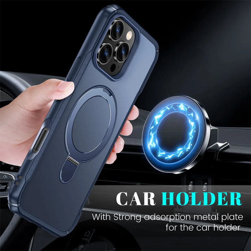 Capa MagSafe – Case Magnética Dobrável para iPhone 11 a 17, Suporte Integrado, Carga Sem Fio e Acabamento Antiderrapante