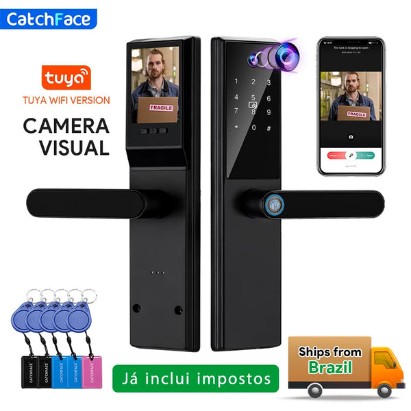 Fechadura Digital Inteligente Catchface K8 – Wi-Fi, Biometria, Senha, Cartão e App Tuya