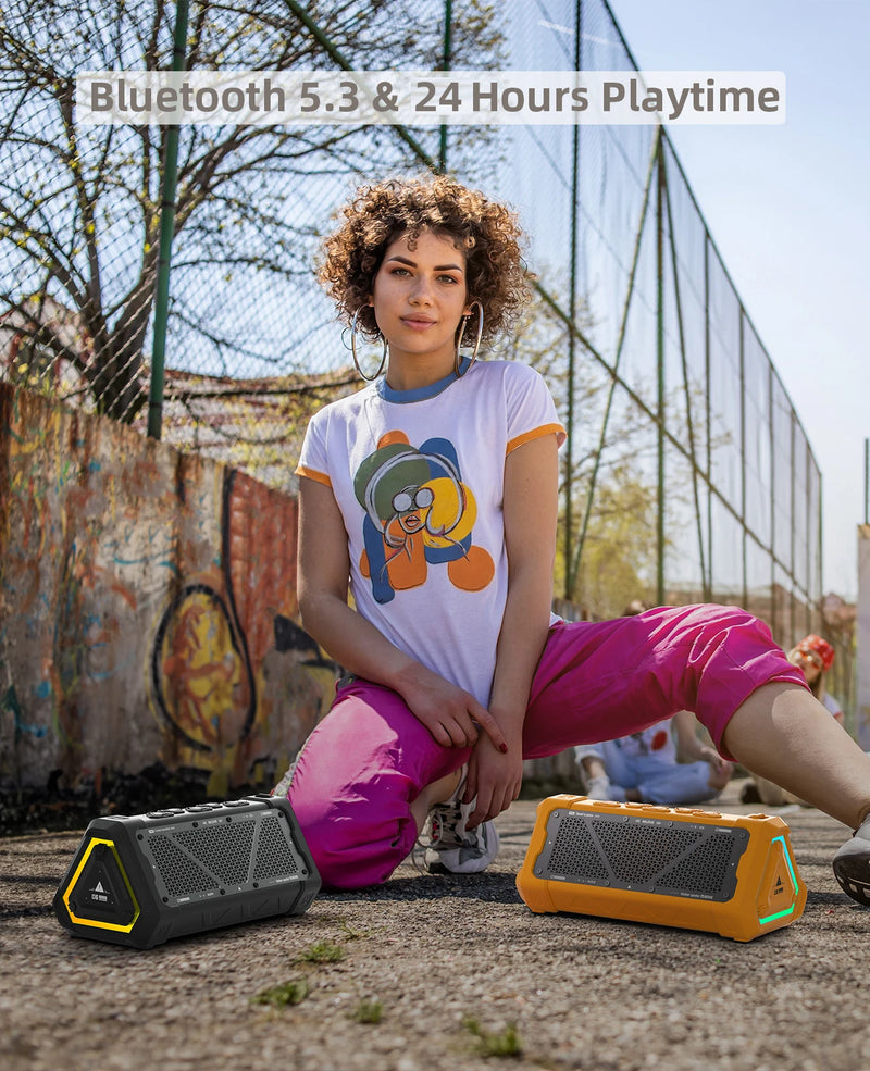 MLOVE P3 – Caixa de Som Bluetooth 5.3, 40W, Som Estéreo, IPX7 à Prova d’Água, Micro SD e Luz RGB