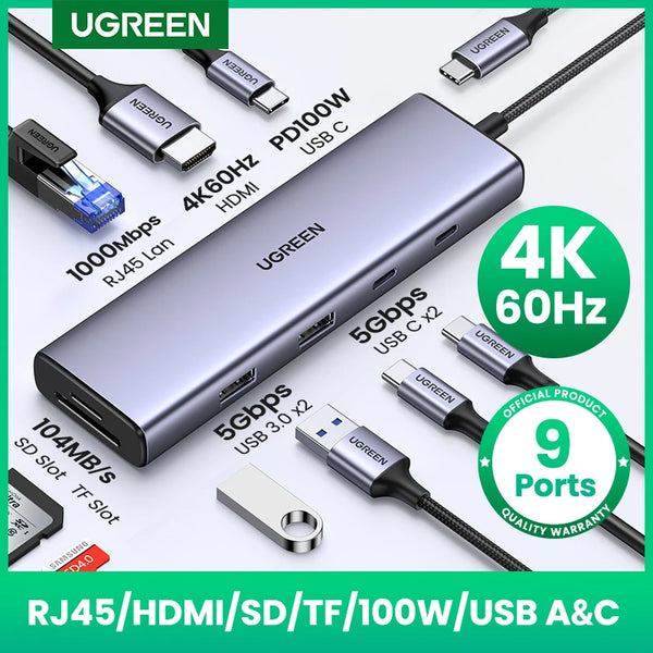 UGREEN USB-C Hub 4K60Hz – Adaptador HDMI, USB 3.0, SD/TF e PD 100W