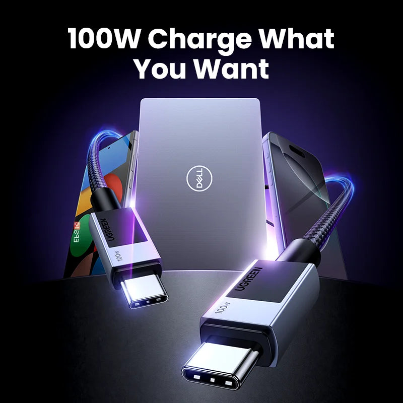 UGREEN USB-C para USB-C 100W – Cabo de Carregamento Rápido 5A