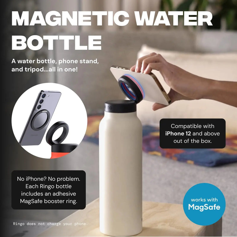 Garrafa Térmica Inox Ringo 2 em 1 – Isolamento 12h + Suporte Magnético para Celular 360°
