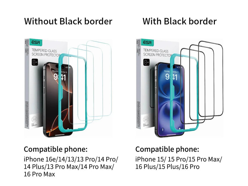 ESR – Protetor de Tela HD para iPhone 14/15/16, Vidro Temperado, Cobertura Completa e Anti-Riscos (Kit com 3)