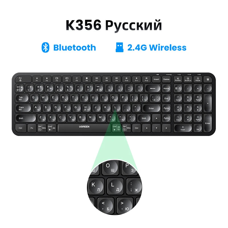 UGREEN – Teclado Bluetooth Sem Fio, Keycaps Multilíngue (Russo, Coreano e Inglês), Compatível com Laptop, MacBook, iPad, PC e Tablet