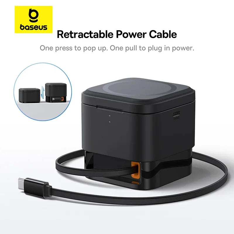 Baseus 3 em 1 – Estação de Carregamento Rápido Sem Fio 25W, Suporte Magnético 15W