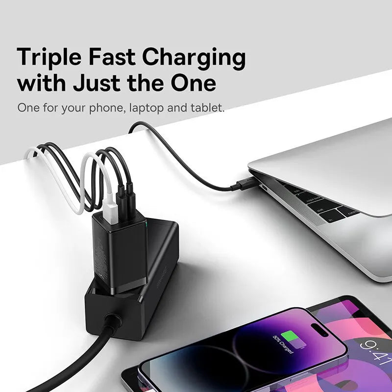 Baseus GaN 65W – Carregador Portátil USB-C PD, Carregamento Rápido QC 4.0/3.0 Compatível com Laptops e iPhone