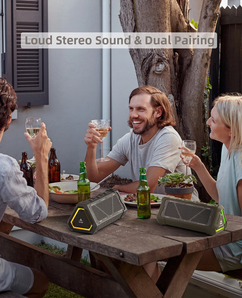 MLOVE P3 – Caixa de Som Bluetooth 5.3, 40W, Som Estéreo, IPX7 à Prova d’Água, Micro SD e Luz RGB