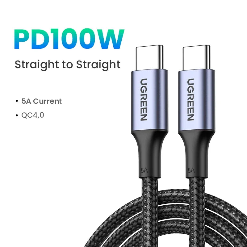 UGREEN USB-C para USB-C 100W – Cabo de Carregamento Rápido 5A