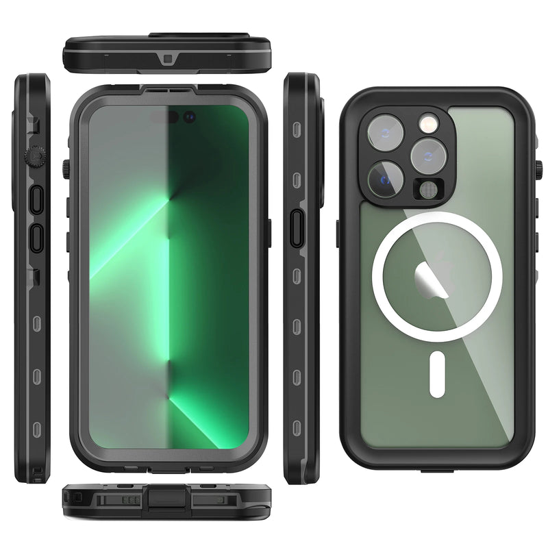 ShellBox – Capa Impermeável IP68 para iPhone, Proteção 360°, À Prova de Poeira, Suporte para Carga Magnética e Mergulho Subaquático