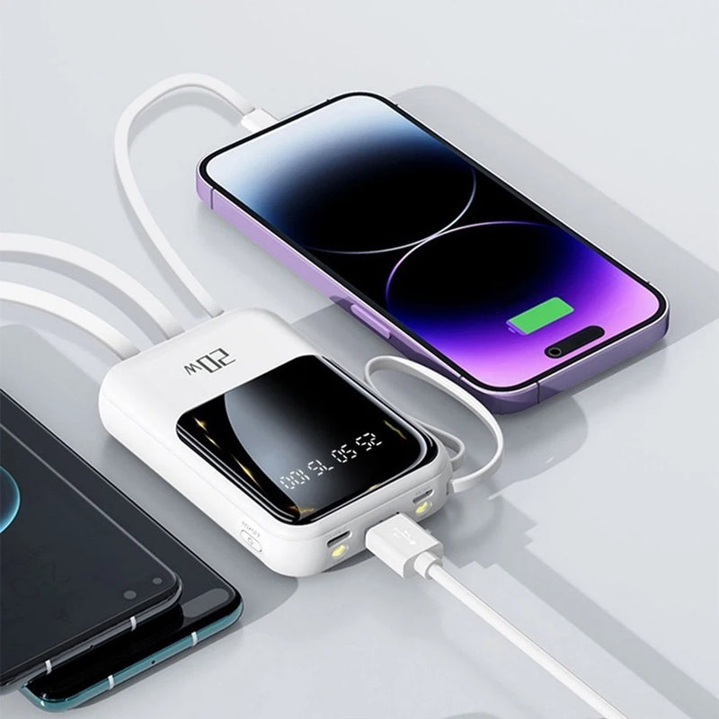 Power Bank Portátil 10000mAh 20W – Display Digital, Cabos Embutidos e Carregamento Rápido