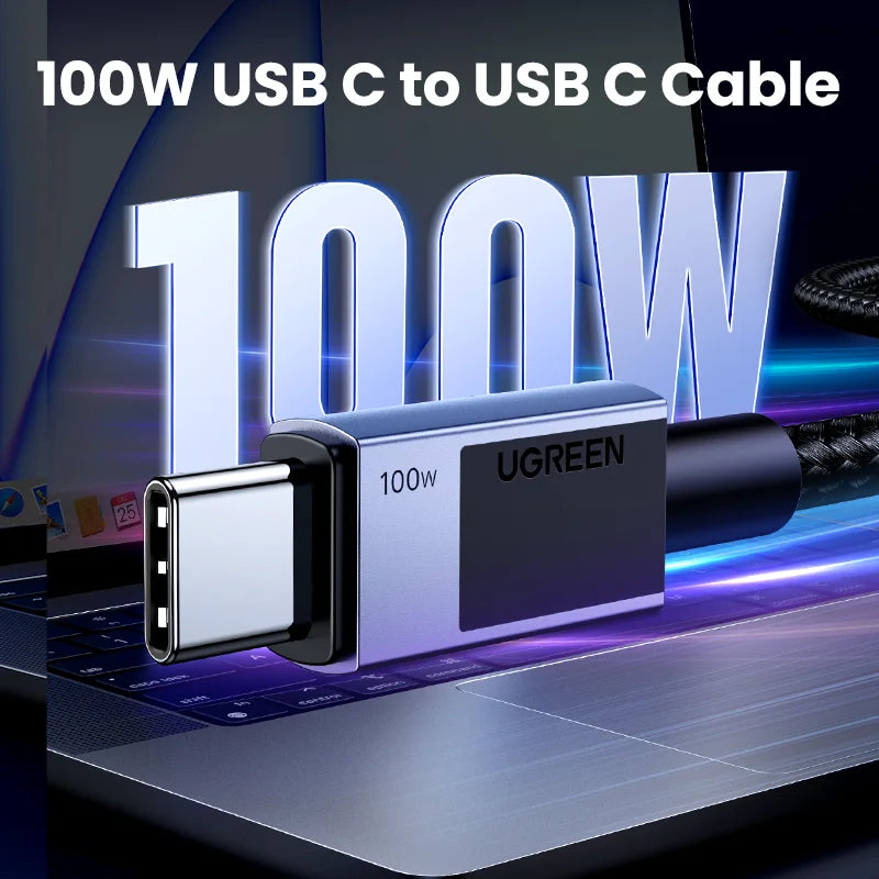 UGREEN USB-C para USB-C 100W – Cabo de Carregamento Rápido 5A