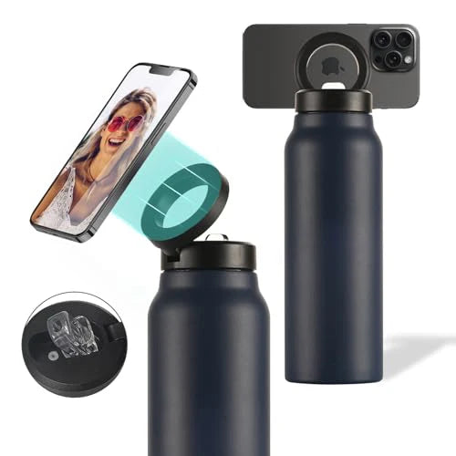 Garrafa Térmica Inox Ringo 2 em 1 – Isolamento 12h + Suporte Magnético para Celular 360°