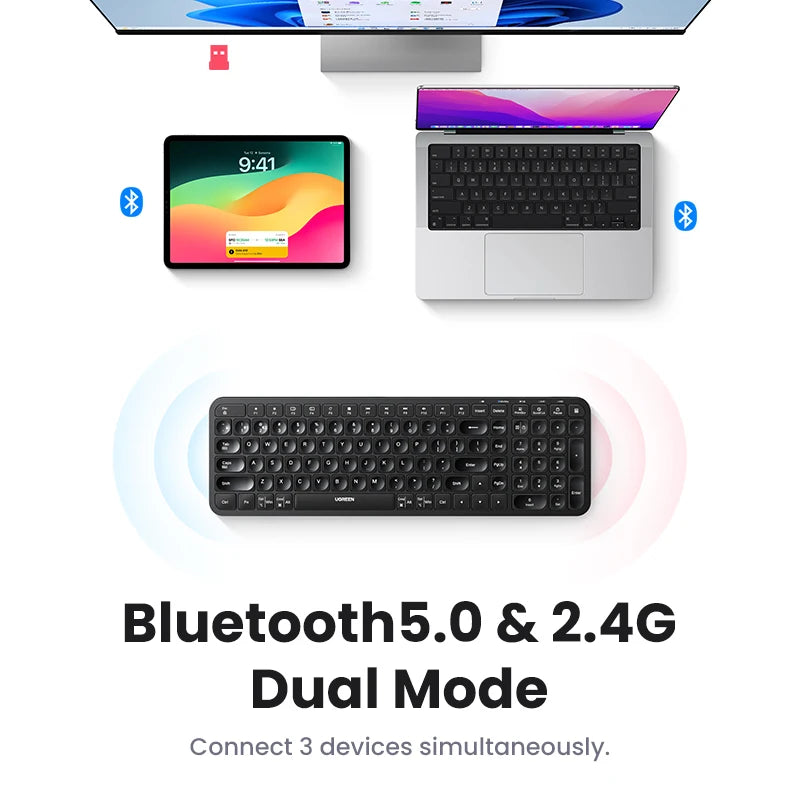 UGREEN – Teclado Bluetooth Sem Fio, Keycaps Multilíngue (Russo, Coreano e Inglês), Compatível com Laptop, MacBook, iPad, PC e Tablet