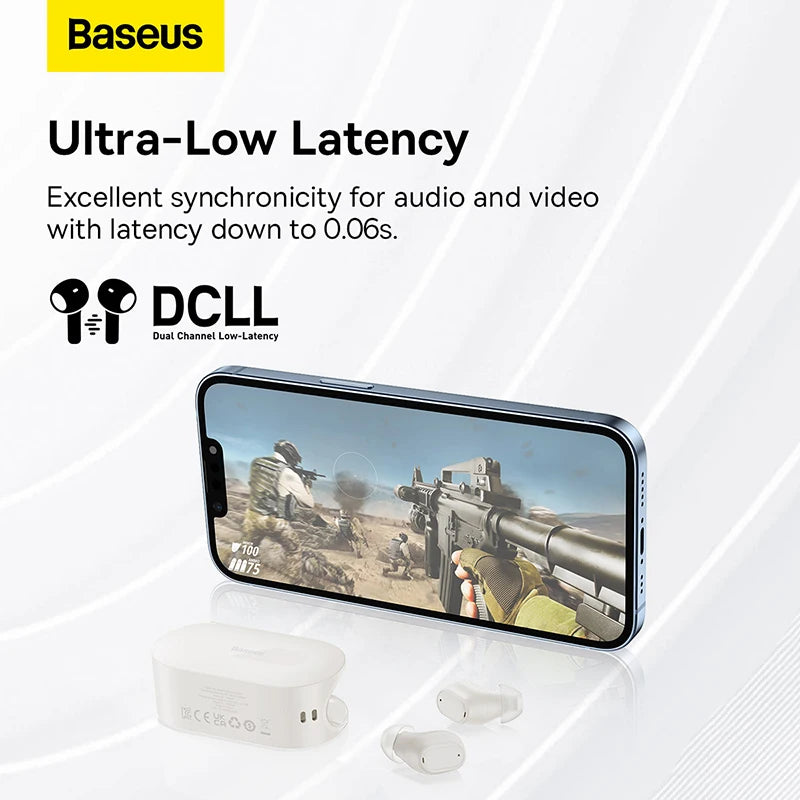 Baseus Bowie EZ10 – Fones Bluetooth 5.3, Som Hi-Fi, Baixa Latência 0,06s, Carga Rápida