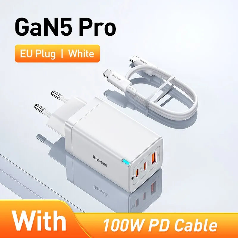 Baseus GaN 65W – Carregador Portátil USB-C PD, Carregamento Rápido QC 4.0/3.0 Compatível com Laptops e iPhone