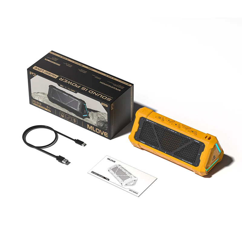 MLOVE P3 – Caixa de Som Bluetooth 5.3, 40W, Som Estéreo, IPX7 à Prova d’Água, Micro SD e Luz RGB