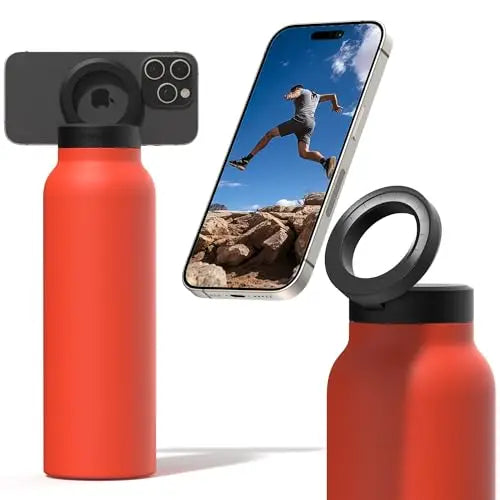 Garrafa Térmica Inox Ringo 2 em 1 – Isolamento 12h + Suporte Magnético para Celular 360°