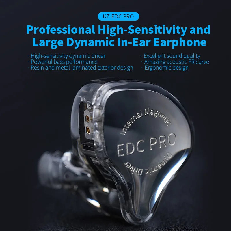 KZ EDC Pro – Fones Intra-Auriculares Hi-Fi com Cabo Destacável, Graves Potentes e Cancelamento de Ruído