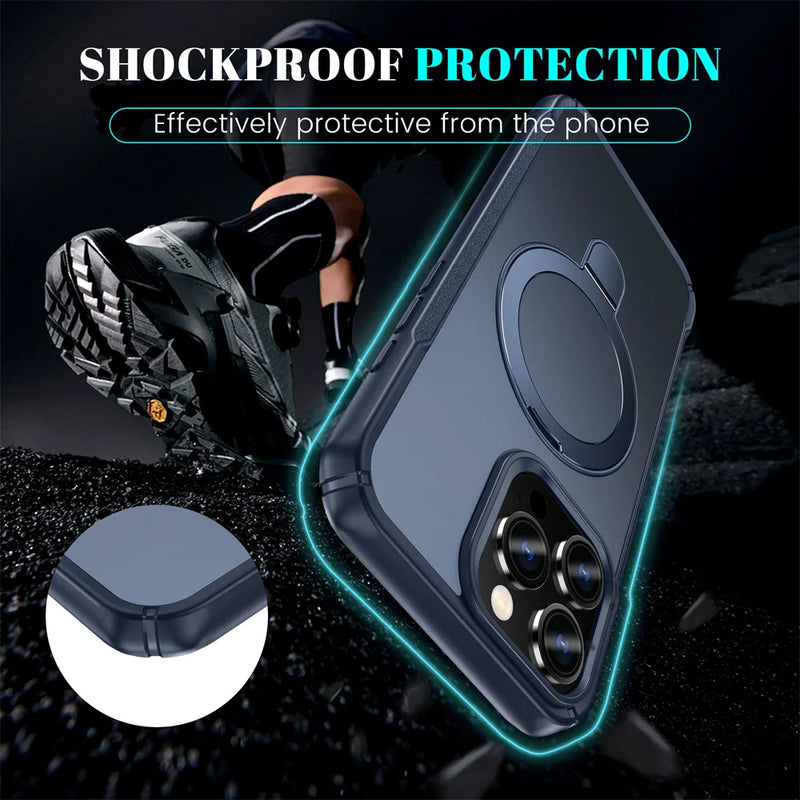 Capa MagSafe – Case Magnética Dobrável para iPhone 11 a 17, Suporte Integrado, Carga Sem Fio e Acabamento Antiderrapante