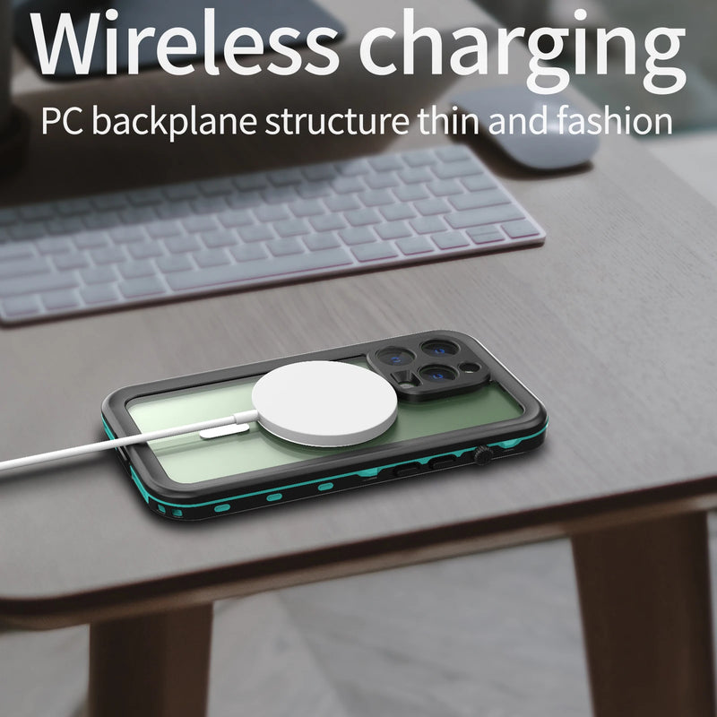 ShellBox – Capa Impermeável IP68 para iPhone, Proteção 360°, À Prova de Poeira, Suporte para Carga Magnética e Mergulho Subaquático