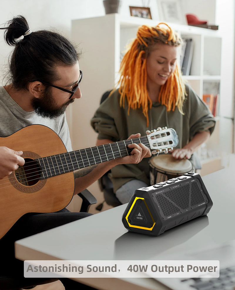 MLOVE P3 – Caixa de Som Bluetooth 5.3, 40W, Som Estéreo, IPX7 à Prova d’Água, Micro SD e Luz RGB