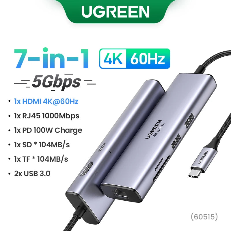 UGREEN USB-C Hub 4K60Hz – Adaptador HDMI, USB 3.0, SD/TF e PD 100W