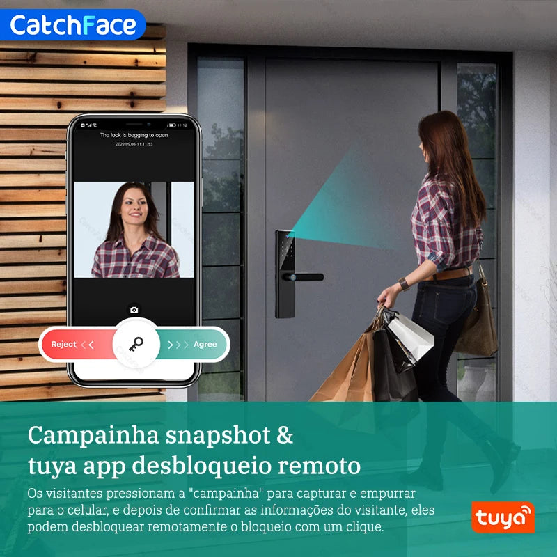 Fechadura Digital Inteligente Catchface K8 – Wi-Fi, Biometria, Senha, Cartão e App Tuya