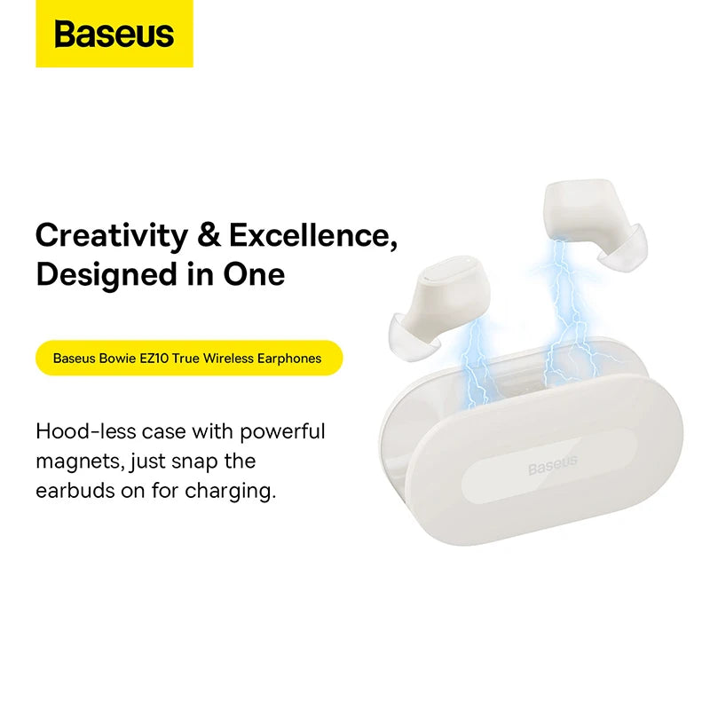 Baseus Bowie EZ10 – Fones Bluetooth 5.3, Som Hi-Fi, Baixa Latência 0,06s, Carga Rápida
