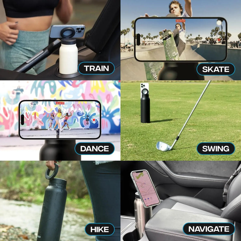 Garrafa Térmica Inox Ringo 2 em 1 – Isolamento 12h + Suporte Magnético para Celular 360°