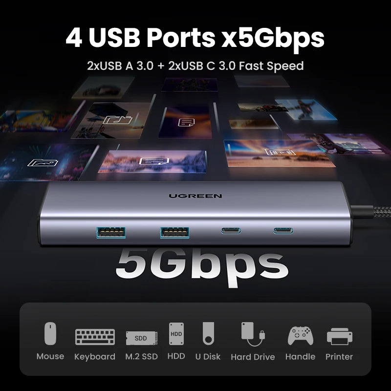 UGREEN USB-C Hub 4K60Hz – Adaptador HDMI, USB 3.0, SD/TF e PD 100W